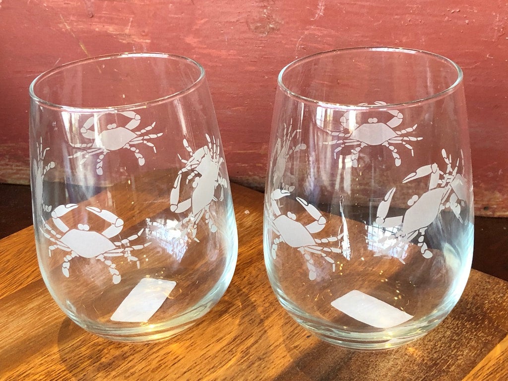 Crab Etched Stemless Wine Glasses Set of 2 My Site